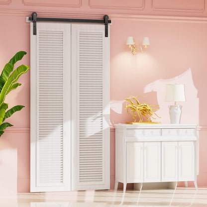 BONIKLUBA 60" Bi-Folding Barn Sliding Door Hardware Track Kit Fit 2X29" Door Wide Panels-Smoothly&Quiet for 2 Doors[No Door]