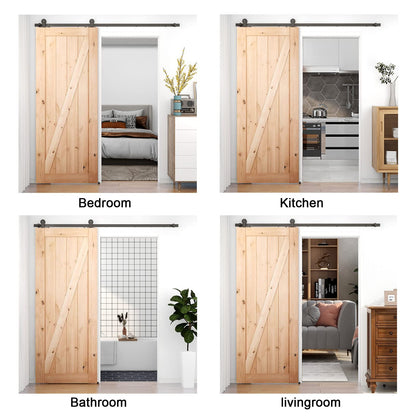 Schiebetürbeschlag 203cm Schiebetüren Schiebetürsystem Komplettset Laufschiene Rollen Set Schwarz für 1 Holztür 101cm Breit, Kleine Rolle in T-Form