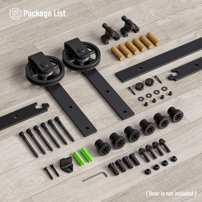Schiebetürbeschlag 244cm Schiebetüren Schiebetürsystem Komplettset Laufschiene Rollen Set Schwarz für 1 Holztür 122cm Breit, Mittlere Rolle in J-Form
