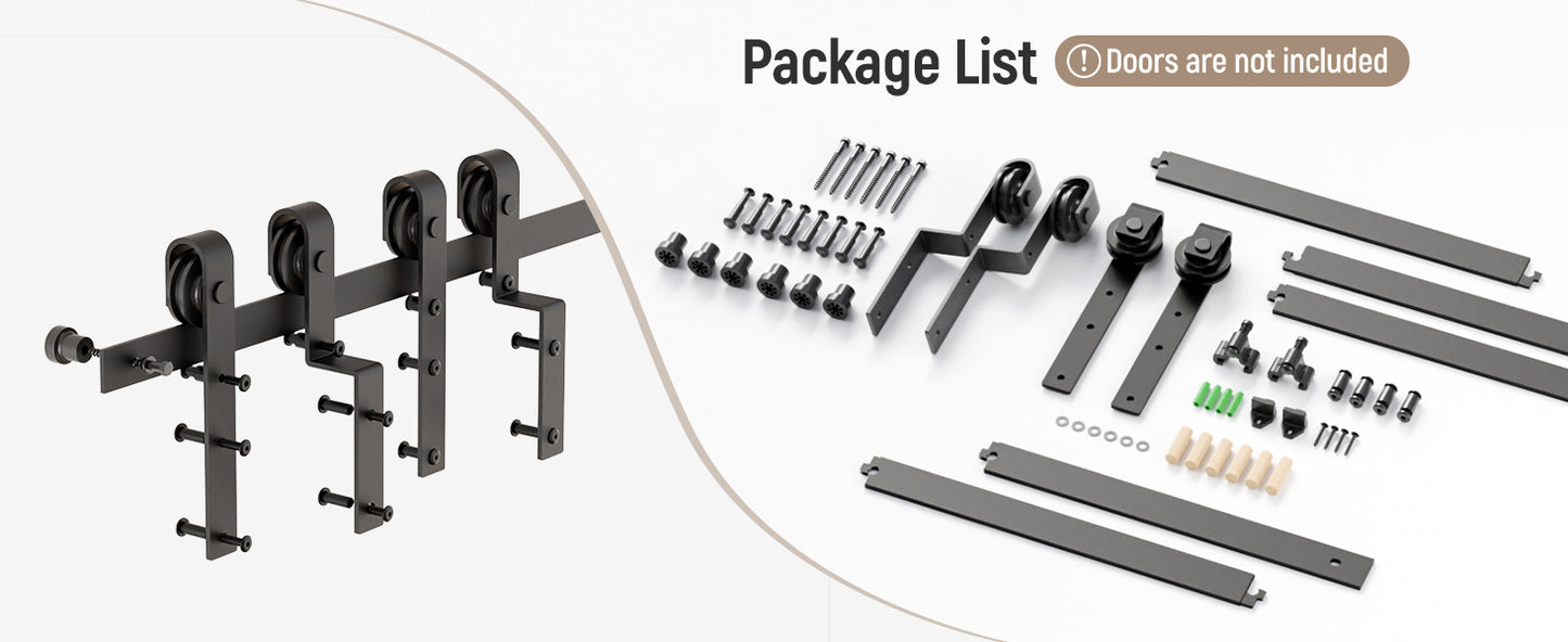 Schiebetürbeschlag Bypass Doppeltür 122cm Schiebetüren Schiebetürsystem Komplettset Laufschiene Rollen Set Schwarz für 2 Holztür 54cm Breit, J-Form