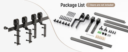 Schiebetürbeschlag Bypass Doppeltür 122cm Schiebetüren Schiebetürsystem Komplettset Laufschiene Rollen Set Schwarz für 2 Holztür 54cm Breit, J-Form