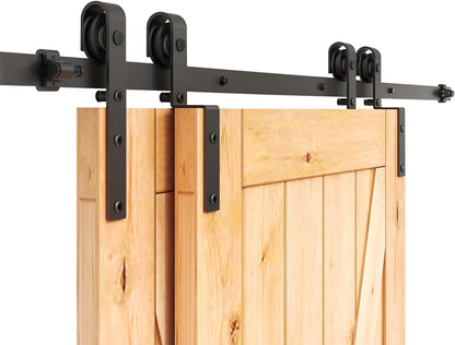 Schiebetürbeschlag Bypass Doppeltür 153cm Schiebetüren Schiebetürsystem Komplettset Laufschiene Rollen Set Schwarz für 2 Holztür 70cm Breit, J-Form