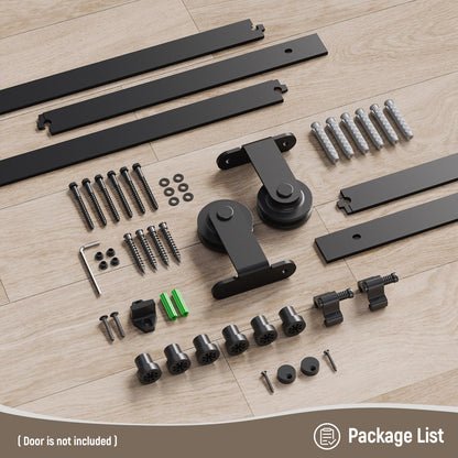 Schiebetürbeschlag 274cm Schiebetüren Schiebetürsystem Komplettset Laufschiene Rollen Set Schwarz für 1 Holztür 137cm Breit, Kleine Rolle in T-Form