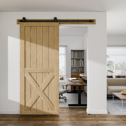 BONIKLUBA 80" Sliding Barn Door Hardware Kit,Heavy Duty Top Mount Barn Door Track Kit,Black T Shape Hanger Set for Single Door Use