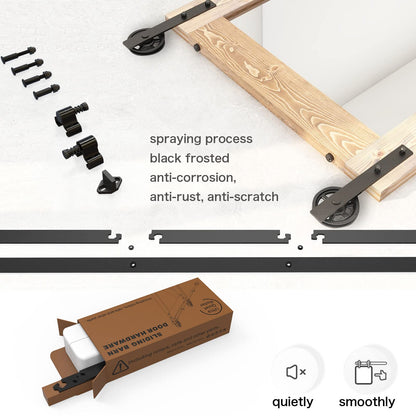 Schiebetürbeschlag 153cm Schiebetüren Schiebetürsystem Komplettset Laufschiene Rollen Set Schwarz für 1 Holztür 76cm Breit, Mittlere Rolle in I-Form