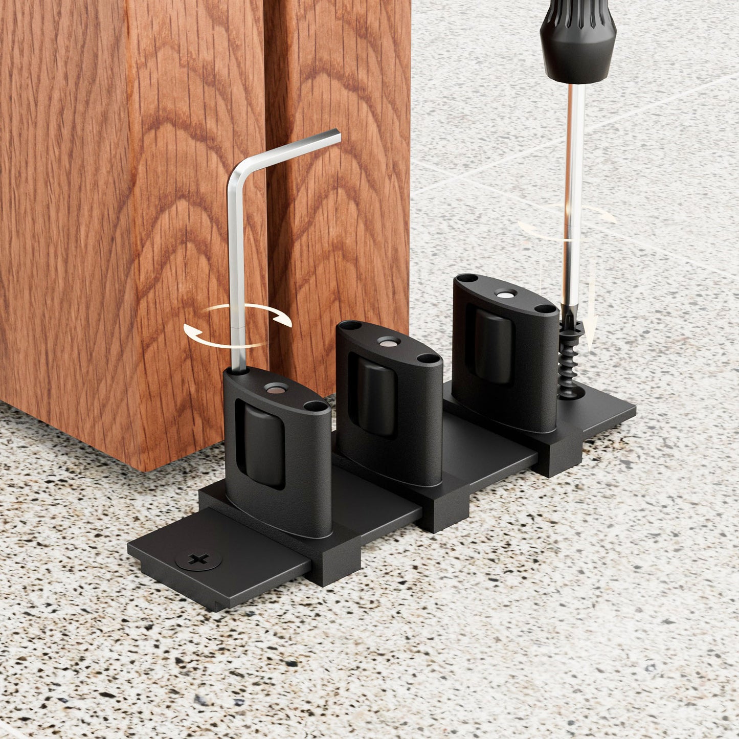 BONIKLUBA Siding Closet Door Floor Guide,Barn Door Guide for Bottom,Adjustable Bypass Door Floor Guide 3-Roller Design,Black（2PCS）