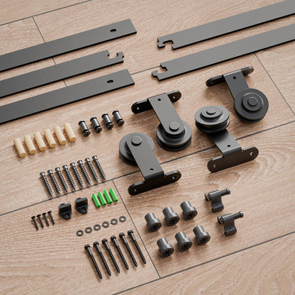 Schiebetürbeschlag Bypass Doppeltür 203cm Schiebetüren Schiebetürsystem Komplettset Laufschiene Rollen Set Schwarz für 2 Holztür 95cm Breit, T-Form