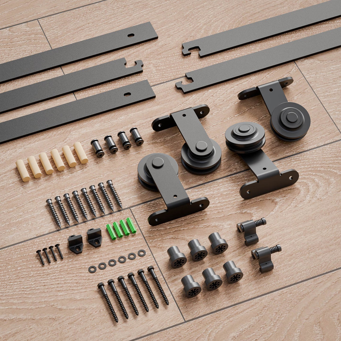 Schiebetürbeschlag Bypass Doppeltür 153cm Schiebetüren Schiebetürsystem Komplettset Laufschiene Rollen Set Schwarz für 2 Holztür 70cm Breit, T-Form