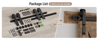 Schiebetürbeschlag Doppeltür 366cm Schiebetüren Schiebetürsystem Komplettset Laufschiene Rollen Set Schwarz für 2 Holztür 91cm Breit, Kleine Rolle in J-Form