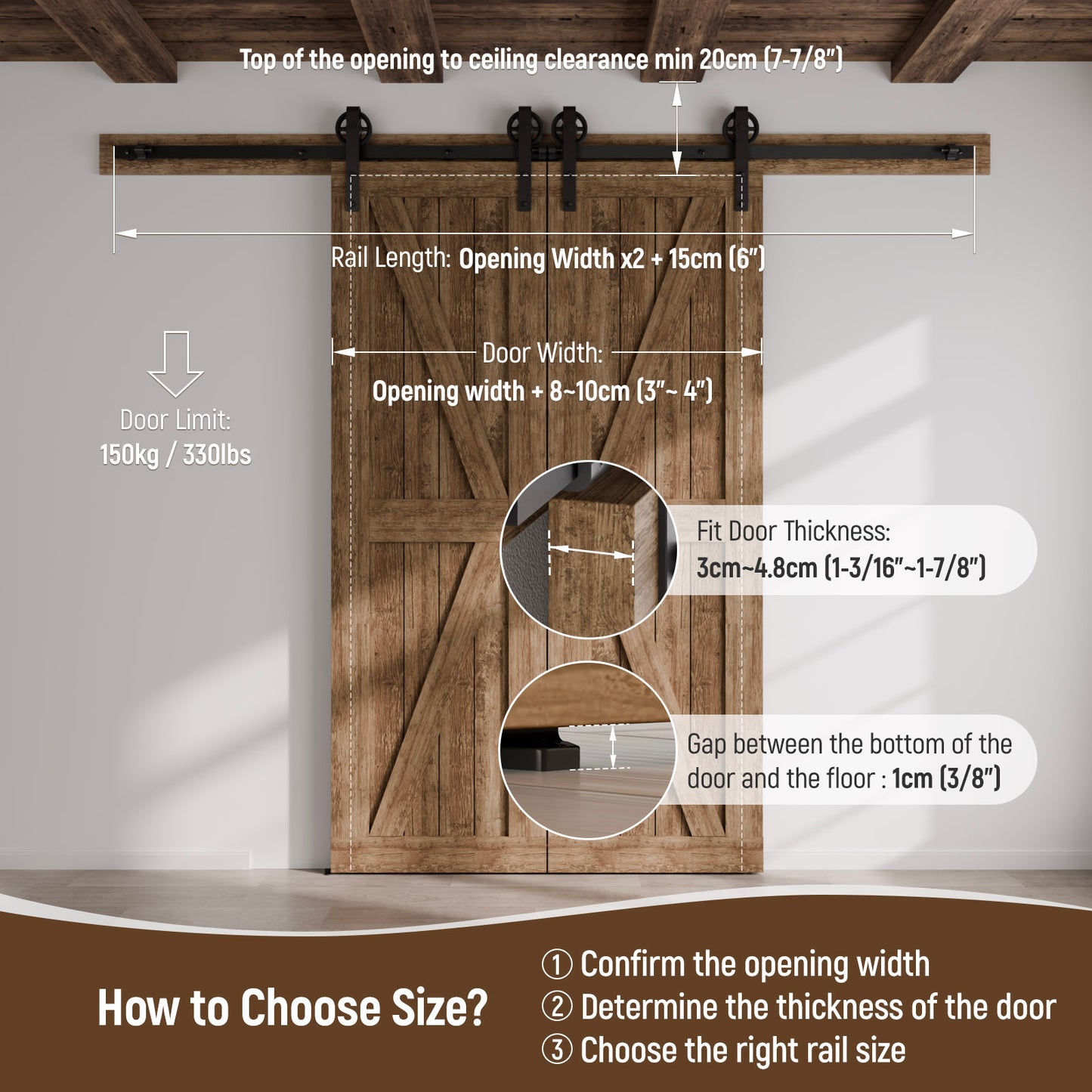 Schiebetürbeschlag Doppeltür 366cm Schiebetüren Schiebetürsystem Komplettset Laufschiene Rollen Set Schwarz für 2 Holztür 91cm Breit, Mittlere Rolle in J-Form