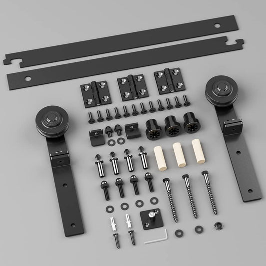BONIKLUBA 60" Bi-Folding Scheunentor-Schiebetürbeschlag-Set passend für 2X29" breite Türpaneele – leichtgängig & geräuscharm für 2 Türen [Ohne Tür]