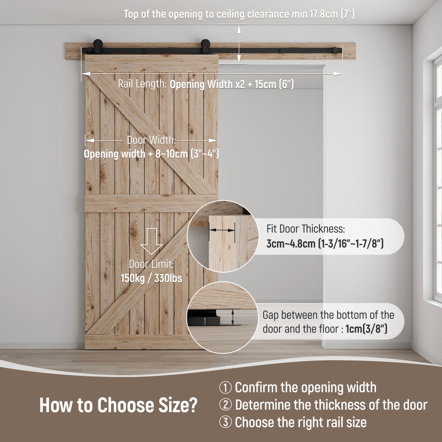 Schiebetürbeschlag 183cm Schiebetüren Schiebetürsystem Komplettset Laufschiene Rollen Set Schwarz für 1 Holztür 91cm Breit, Kleine Rolle in T-Form