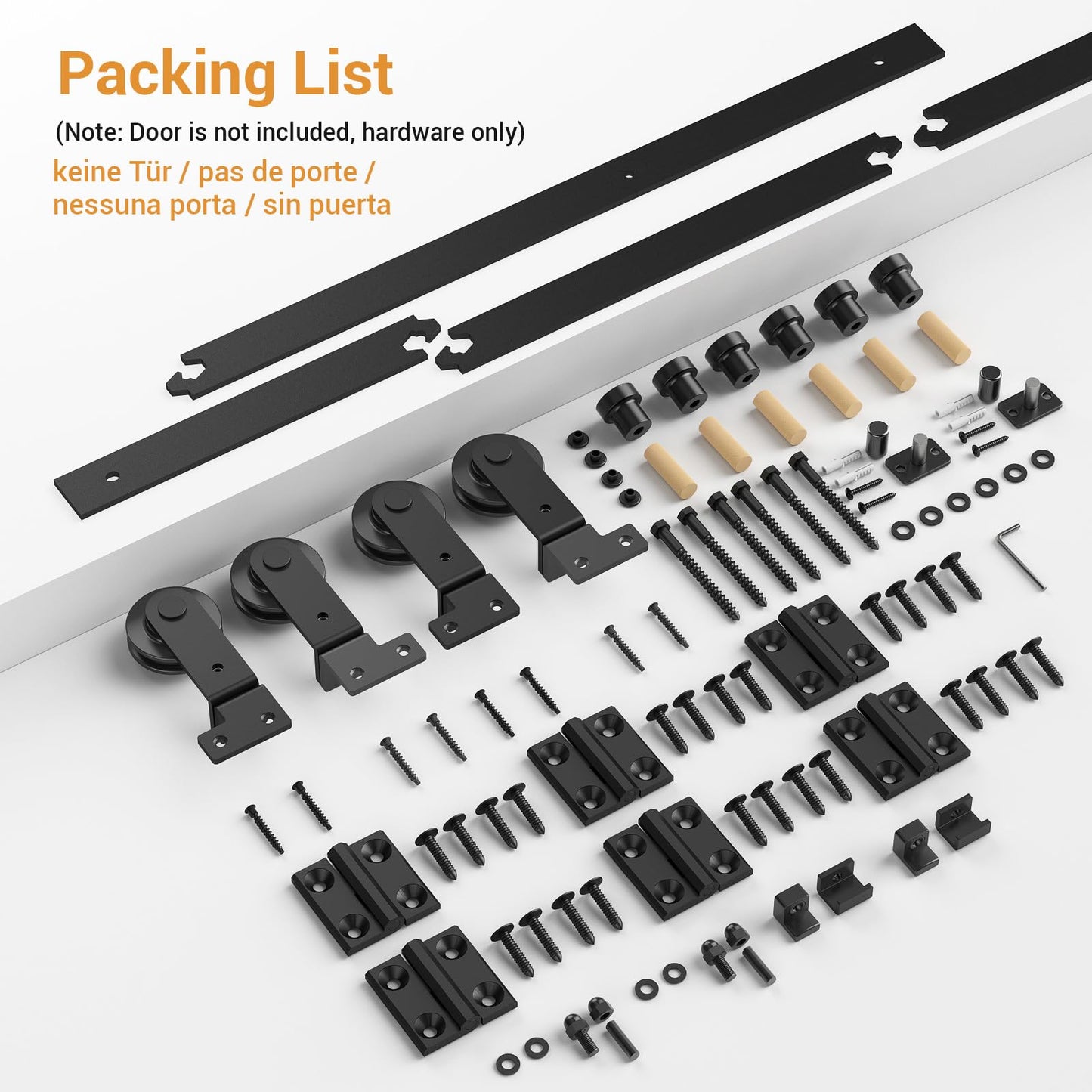 305cm/10FT Bifold Schiebetürbeschlag Schiebetüren Schiebetürsystem Komplettset Laufschiene Rollen Set Schwarz für 4 Holztür 75cm Top Mount T Rad