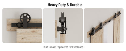 Schiebetürbeschlag Doppeltür 325cm Schiebetüren Schiebetürsystem Komplettset Laufschiene Rollen Set Schwarz für 2 Holztür 81cm Breit, Mittlere Rolle in T-Form