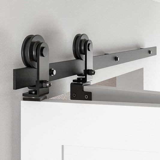 BONIKLUBA 36" Bifold Sliding Barn Door Hardware Track Kit,Smoothly&Quietly,Top Mounted Black Roller,Easy Install,Door Not Included [ Fit Double 16" Bifold Doors]