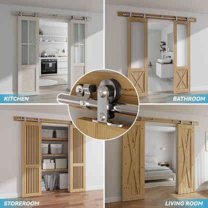 Schiebetürbeschlag Edelstahl Doppeltür 275cm Schiebetüren Schiebetürsystem Komplettset Laufschiene Rollen Set für 2 Holztür 68cm Breit, T Form