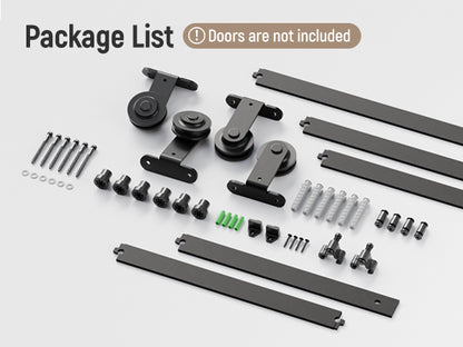 Schiebetürbeschlag Bypass Doppeltür 203cm Schiebetüren Schiebetürsystem Komplettset Laufschiene Rollen Set Schwarz für 2 Holztür 95cm Breit, T-Form