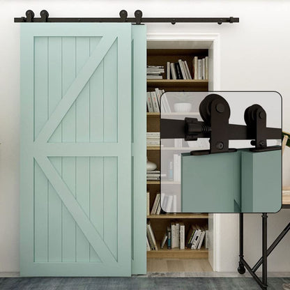 Schiebetürbeschlag Bypass Doppeltür 173cm Schiebetüren Schiebetürsystem Komplettset Laufschiene Rollen Set Schwarz für 2 Holztür 80cm Breit, T-Form