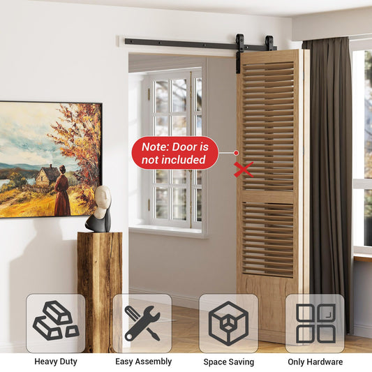76.3cm/2.5FT Bifold Schiebetürbeschlag Schiebetüren Schiebetürsystem Komplettset Laufschiene Rollen Set Schwarz für 2 Holztür 35cm Breit