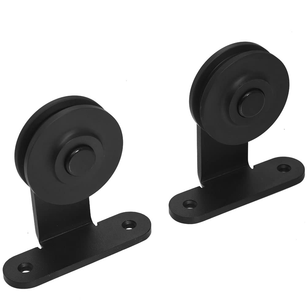 Schiebetürbeschlag Doppeltür 325cm Schiebetüren Schiebetürsystem Komplettset Laufschiene Rollen Set Schwarz für 2 Holztür 81cm Breit, Kleine Rolle in T-Form