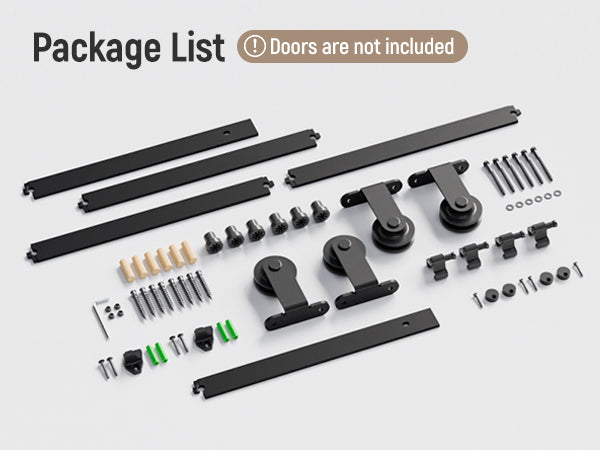 Schiebetürbeschlag Doppeltür 305cm Schiebetüren Schiebetürsystem Komplettset Laufschiene Rollen Set Schwarz für 2 Holztür 76cm Breit, Kleine Rolle in T-Form[
