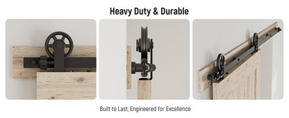 Schiebetürbeschlag 244cm Schiebetüren Schiebetürsystem Komplettset Laufschiene Rollen Set Schwarz für 1 Holztür 122cm Breit, Mittlere Rolle in T-Form