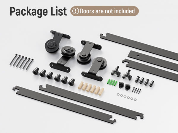 Schiebetürbeschlag Bypass Doppeltür 203cm Schiebetüren Schiebetürsystem Komplettset Laufschiene Rollen Set Schwarz für 2 Holztür 95cm Breit, T-Form