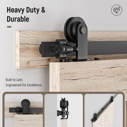 Schiebetürbeschlag 244cm Schiebetüren Schiebetürsystem Komplettset Laufschiene Rollen Set Schwarz für 1 Holztür 122cm Breit, Kleine Rolle in T-Form