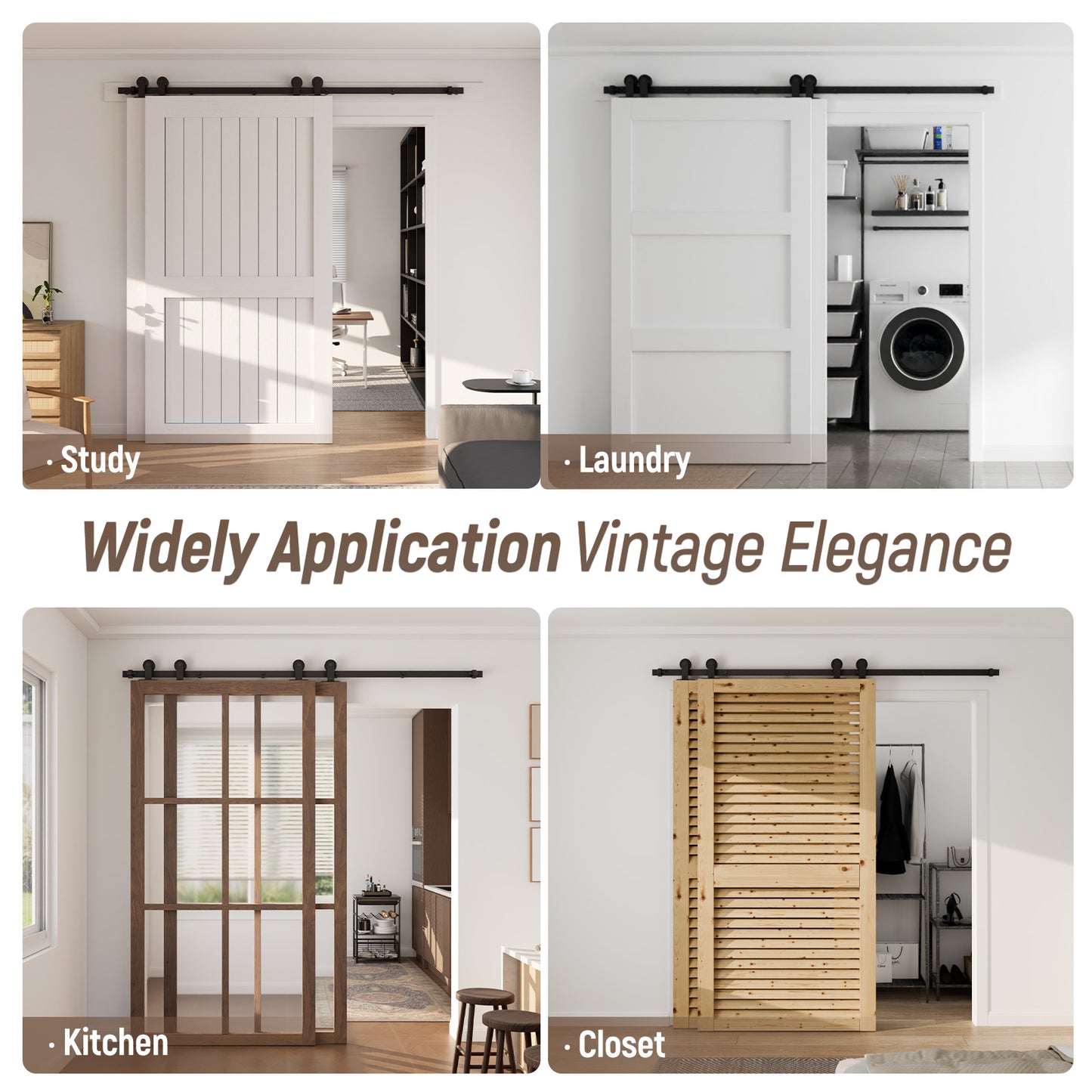 Schiebetürbeschlag Bypass Doppeltür 244cm Schiebetüren Schiebetürsystem Komplettset Laufschiene Rollen Set Schwarz für 2 Holztür 115cm Breit, T-Form