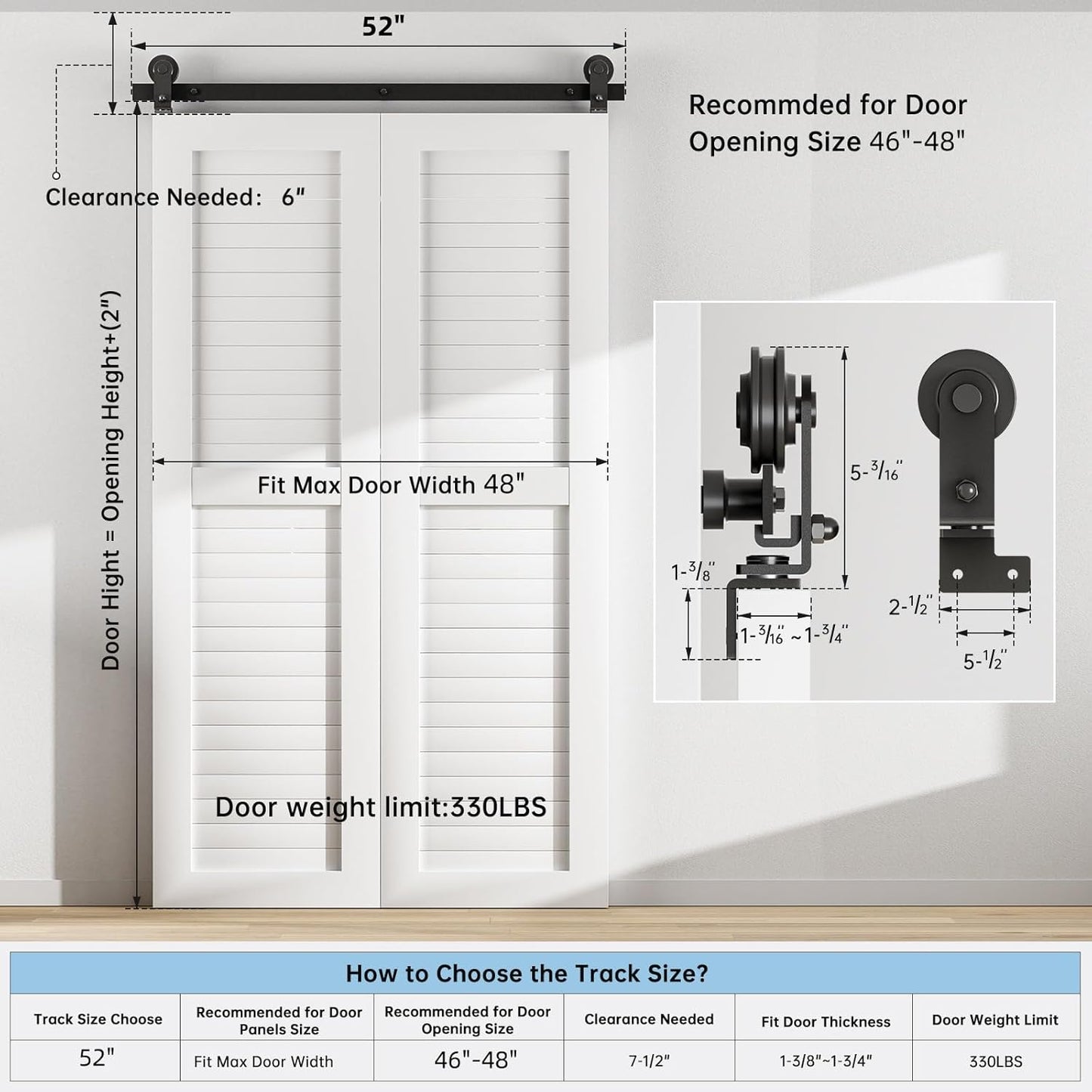 BONIKLUBA 36" Bifold Sliding Barn Door Hardware Track Kit,Smoothly&Quietly,Top Mounted Black Roller,Easy Install,Door Not Included [ Fit Double 16" Bifold Doors]