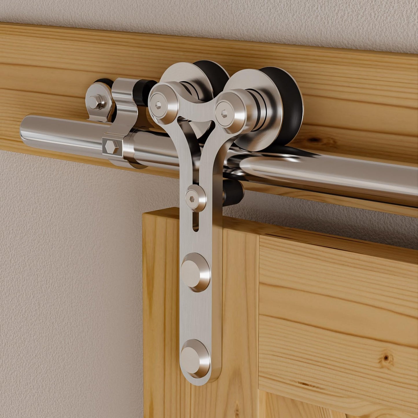 Rail Porte Coulissante Inox 212cm Kit Roulette Suspendue Systeme Noir pour 1 Porte Coulissante Interieur 106cm Large, Acier Inoxydable Y Forme