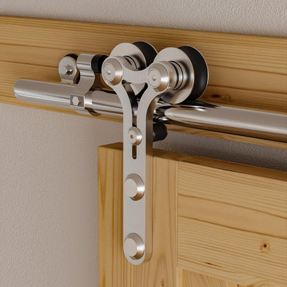 Rail Porte Coulissante Inox 212cm Kit Roulette Suspendue Systeme Noir pour 1 Porte Coulissante Interieur 106cm Large, Acier Inoxydable Y Forme