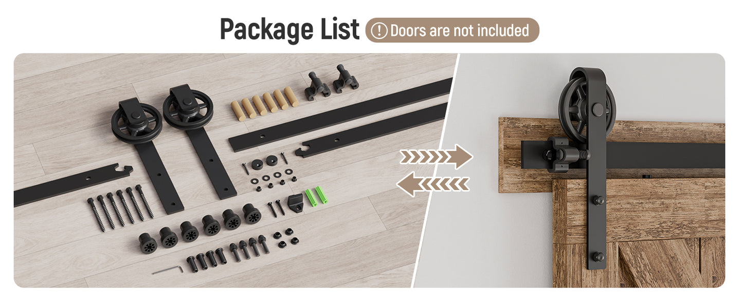 Schiebetürbeschlag 153cm Schiebetüren Schiebetürsystem Komplettset Laufschiene Rollen Set Schwarz für 1 Holztür 76cm Breit, Mittlere Rolle in J-Form