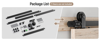 Schiebetürbeschlag 153cm Schiebetüren Schiebetürsystem Komplettset Laufschiene Rollen Set Schwarz für 1 Holztür 76cm Breit, Kleine Rolle in T-Form