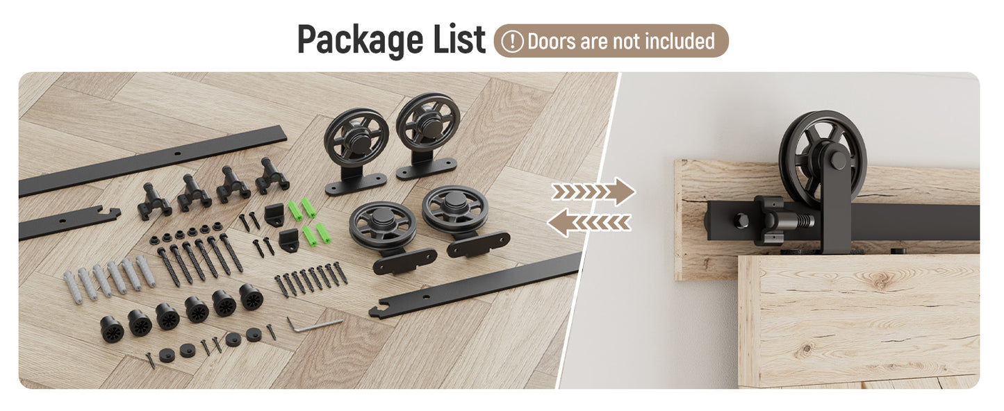 Schiebetürbeschlag Doppeltür 325cm Schiebetüren Schiebetürsystem Komplettset Laufschiene Rollen Set Schwarz für 2 Holztür 81cm Breit, Mittlere Rolle in T-Form