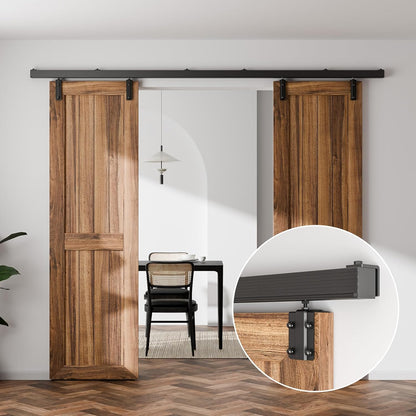 BONIKLUBA Box Rail Sliding Barn Door Hardware,Wall Mount Box Track Exterior Kit for Double Door,Black Heavy Duty(No Door)