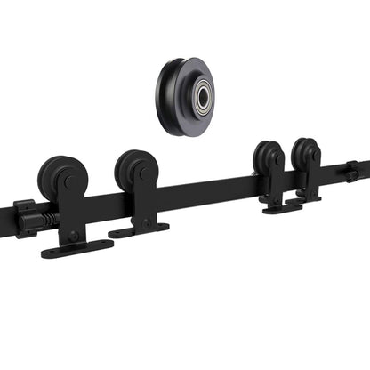 Schiebetürbeschlag Bypass Doppeltür 153cm Schiebetüren Schiebetürsystem Komplettset Laufschiene Rollen Set Schwarz für 2 Holztür 70cm Breit, T-Form