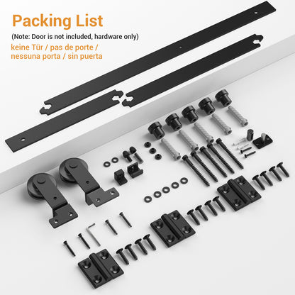 92cm/3FT Bifold Schiebetürbeschlag Schiebetüren Schiebetürsystem Komplettset Laufschiene Rollen Set Schwarz für 2 Holztür 43cm Top Mount T Rad