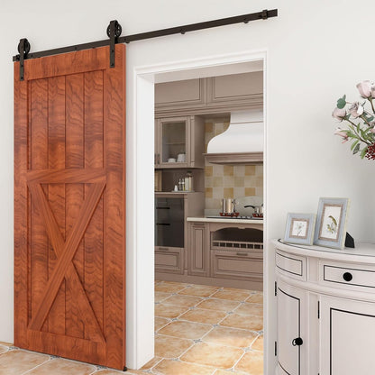 Schiebetürbeschlag 214cm Schiebetüren Schiebetürsystem Komplettset Laufschiene Rollen Set Schwarz für 1 Holztür 107cm Breit, Mittlere Rolle in J-Form