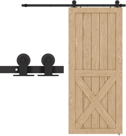 BONIKLUBA 66" Sliding Barn Door Hardware Kit,Heavy Duty Top Mount Barn Door Track Kit,Black T Shape Hanger Set for Single Door Use