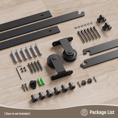 Schiebetürbeschlag 122cm Schiebetüren Schiebetürsystem Komplettset Laufschiene Rollen Set Schwarz für 1 Holztür 61cm Breit, Kleine Rolle in T-Form