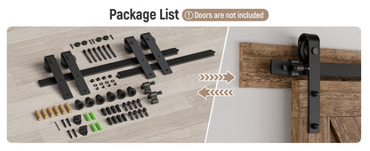 Schiebetürbeschlag Doppeltür 366cm Schiebetüren Schiebetürsystem Komplettset Laufschiene Rollen Set Schwarz für 2 Holztür 91cm Breit, Kleine Rolle in J-Form