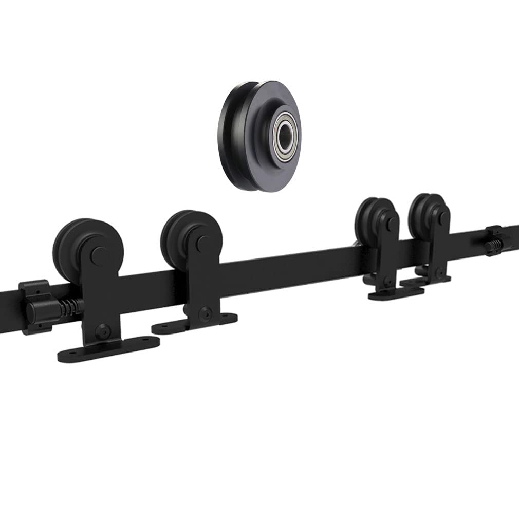 Schiebetürbeschlag Bypass Doppeltür 214cm Schiebetüren Schiebetürsystem Komplettset Laufschiene Rollen Set Schwarz für 2 Holztür 100cm Breit, T-Form