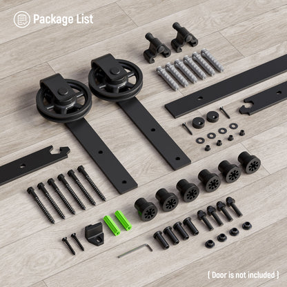 Schiebetürbeschlag 153cm Schiebetüren Schiebetürsystem Komplettset Laufschiene Rollen Set Schwarz für 1 Holztür 76cm Breit, Mittlere Rolle in J-Form