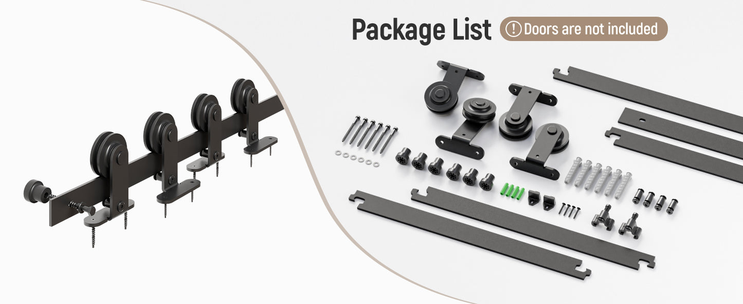 Schiebetürbeschlag Bypass Doppeltür 122cm Schiebetüren Schiebetürsystem Komplettset Laufschiene Rollen Set Schwarz für 2 Holztür 54cm Breit, T-Form