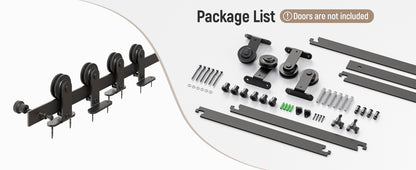 Schiebetürbeschlag Bypass Doppeltür 122cm Schiebetüren Schiebetürsystem Komplettset Laufschiene Rollen Set Schwarz für 2 Holztür 54cm Breit, T-Form
