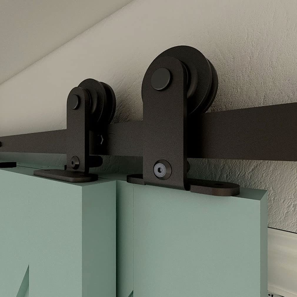 Schiebetürbeschlag Bypass Doppeltür 183cm Schiebetüren Schiebetürsystem Komplettset Laufschiene Rollen Set Schwarz für 2 Holztür 85cm Breit, T-Form