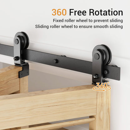 102cm/3.3FT Bifold Schiebetürbeschlag Schiebetüren Schiebetürsystem Komplettset Laufschiene Rollen Set Schwarz für 2 Holztür 48cm Top Mount T Rad