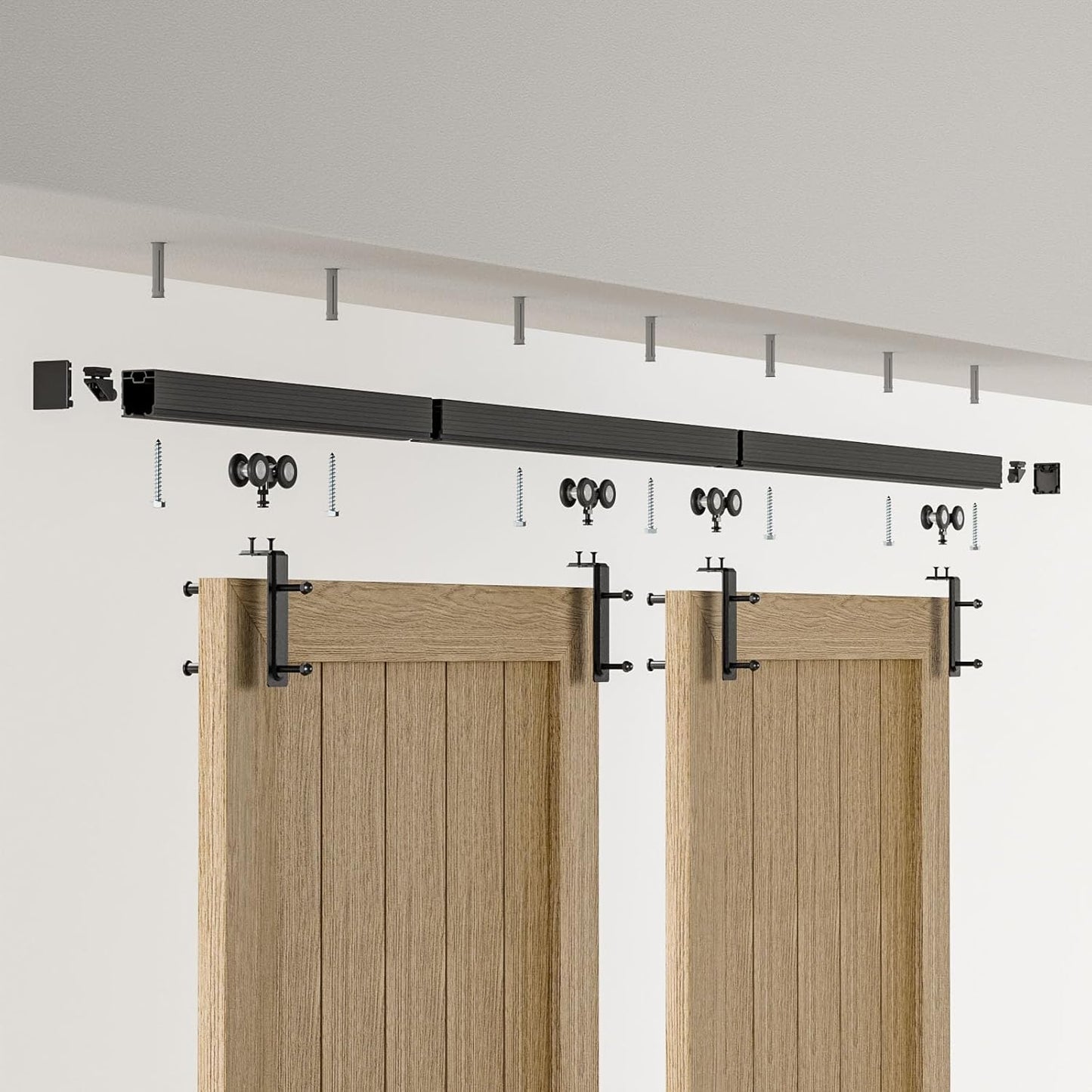 BONIKLUBA Ceiling Mount Box Rail Barn Door Hardware Kit,Heavy Duty Steel Sliding Barn Door Track,Fit Interior and Exterior Double Door,Easy Install(No Door)