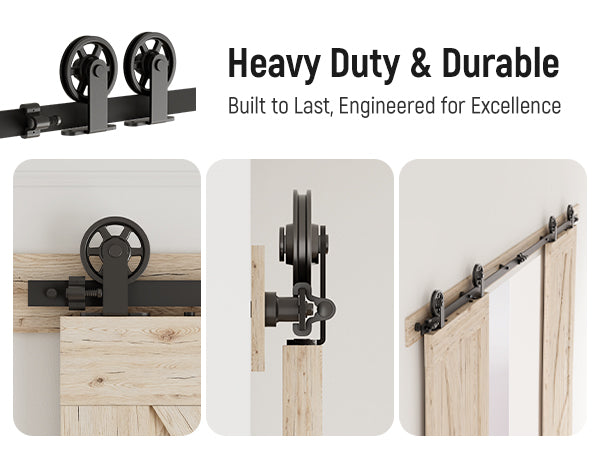 Schiebetürbeschlag Doppeltür 325cm Schiebetüren Schiebetürsystem Komplettset Laufschiene Rollen Set Schwarz für 2 Holztür 81cm Breit, Mittlere Rolle in T-Form